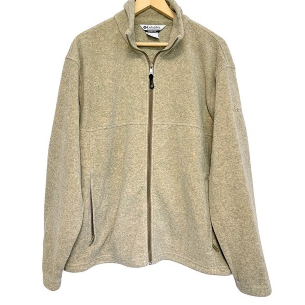 Columbia Jacket Full Zip‎ Fleece Mens Size L Beige Zip Pockets Minimalist Hiking